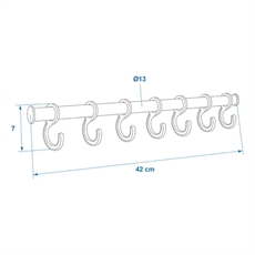 ProPlus Garderobestang med 7 knager, Alu/Sort plast.