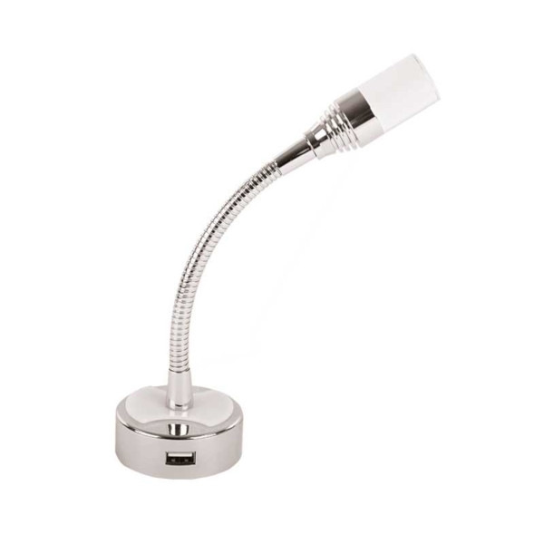 Et kors mock Pidgin LED-læselampe 140 mm Flexarm, 12 V/1 W Med USB-udtag + Vippeomskifter