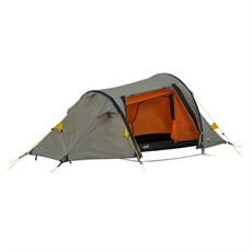 Wechsel Aurora 1-pers. telt i grøn med orange detaljer, ekstern stangsystem og indgangsfortelt.