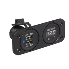 ProPlus Indbygningskit Voltmeter 12/24 Volt + Dobbelt USB-udtag