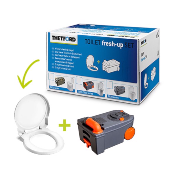 THETFORD Fresh-Up Kit til C250-C260 med toiletsæde og affaldstank. Kompatibel med C250/C260-serien.
